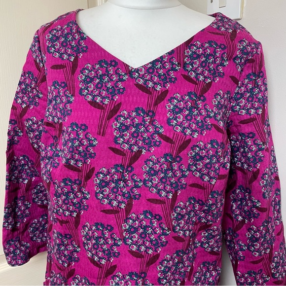 White Stuff Size 16 100% Cotton Perfect Pink Purple Vocal Floral Tunic ¾ sleeve - Picture 2 of 15